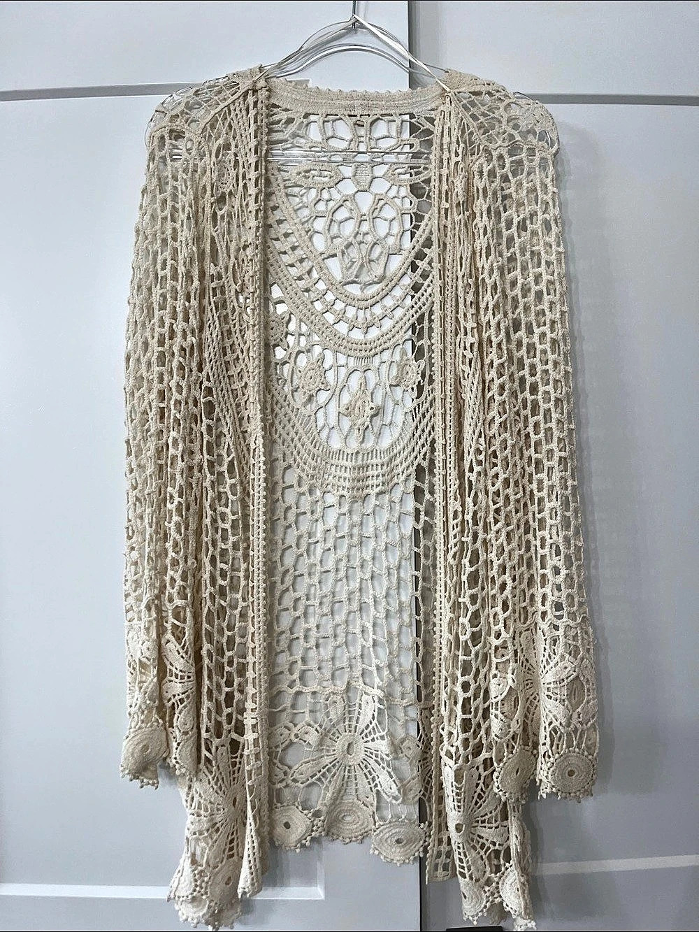 Bebe Crochet Open Front Shrug in Cream Like New
